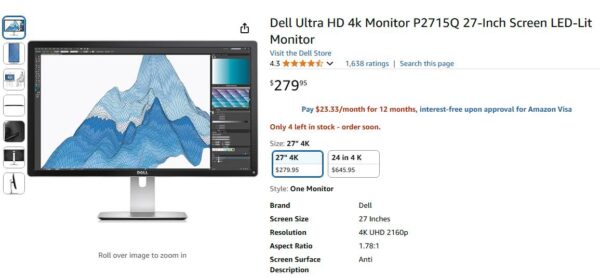 Dell P2715Q Ultra HD 4k HD 27" IPS monitor 100% sRGB like new - Image 8