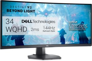 Dell S3422DWG Curved Gaming Monitor 34 Inch 1800R Curved Screen 144Hz