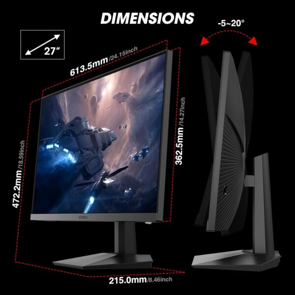 KOORUI Monitor, 27" Gaming Monitor, 165Hz, IPS, FHD 1920 x 1080 - Image 8