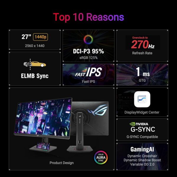 ASUS ROG Strix 27” 1440P USB-C HDR Gaming Monitor, (2560x1440), 270Hz - Image 8