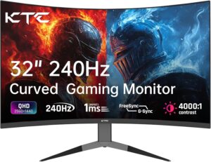 KTC 32 Inch 240Hz Curved Gaming Monitor, 2K 1440P Computer PC Monitor with 1000R 1ms Frameless, Adaptive Sync,122% sRGB, HDMI, DisplayPort, Tilt Adjustable