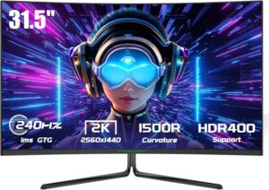 Titan Army 32 Inch 240Hz 1440P Gaming Monitor Curved, 2K QHD 2560 x 1440 1ms, Adaptive Sync, 1500R Frameless VA, 124% sRGB, HDMI 2.1, DisplayPort 1.4, HDR400